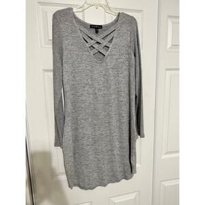 Derek Heart - Women’s Gray MIDI Shirt Dress Stretch Long Sleeve Size XL